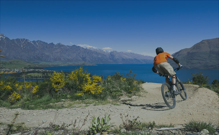A cyclist riding on a mountain
